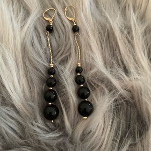 Long Black Beaded Earrings